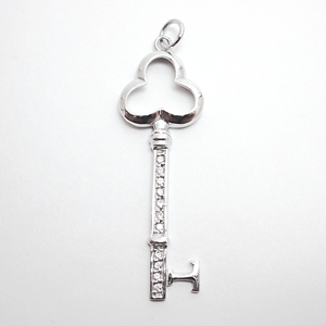 Sterling Shamrock 3-leaf Clover Key Pendant w/CZ